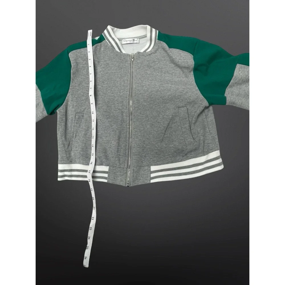 Christian Dior Edmonton Oilers Varsity Bomber Jacket Womens Crop Green‎ Grey L - Picture 8 of 10